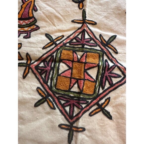 Indian Hand Embroidered Folk Art Floral Cotton Table Runner table top wall - Picture 3 of 15